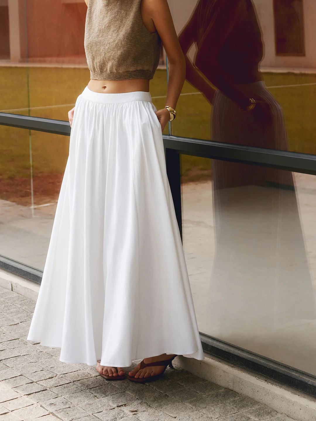 Cotton Pleated Maxi Skirt | Commense