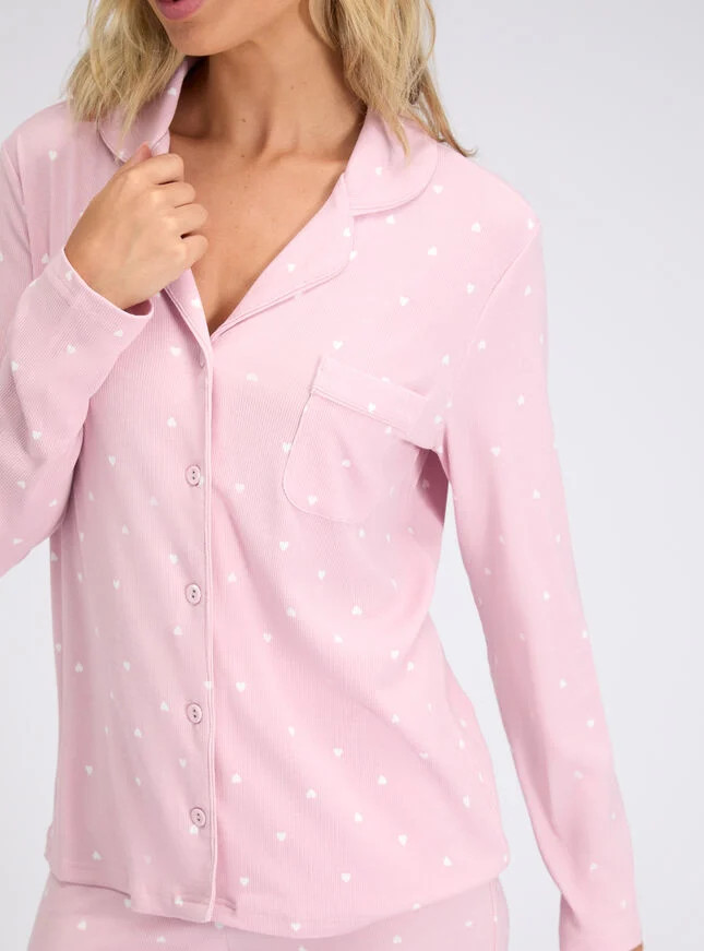 Heart ribbed modal revere pyjama top - Dusky Pink | Boux Avenue (UK)