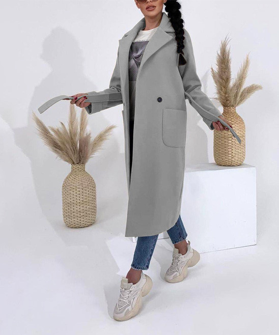 Simple Flavor Women's Car Coats Gray - Gray Single-Breasted Trench Coat - Women | Zulily