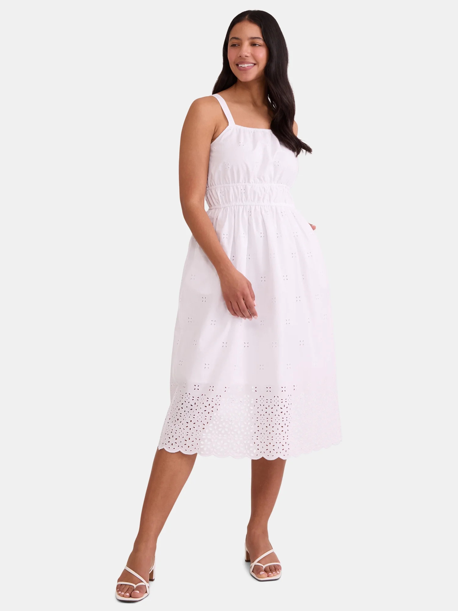 Time and Tru Women's Midi Eyelet Dress, Sizes XS-XXXL | Walmart (US)