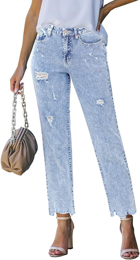 luvamia High Waisted Boyfriend Jeans for Women Ripped Distressed Jeans Slim Straight Leg Denim Pa... | Amazon (US)