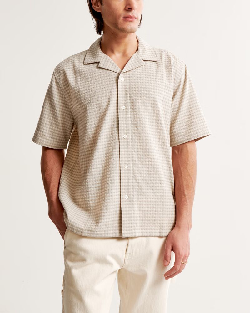 Men's Camp Collar Textured Button-Up Shirt | Men's Tops | Abercrombie.com | Abercrombie & Fitch (US)