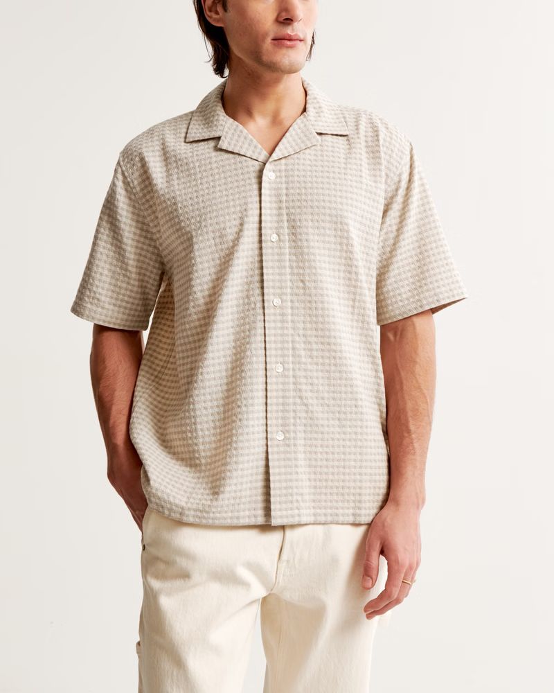 Camp Collar Textured Button-Up Shirt | Abercrombie & Fitch (US)