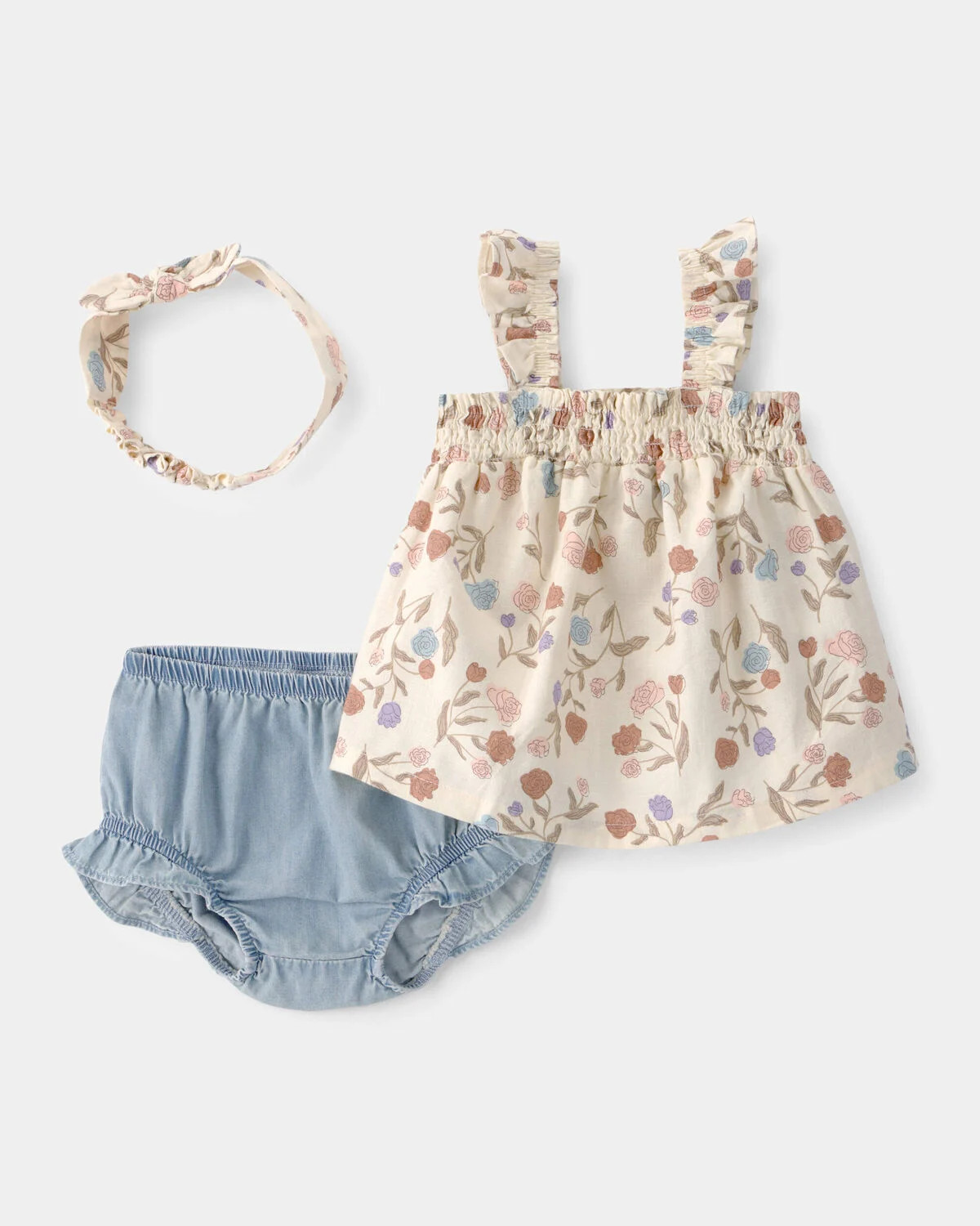 Baby Girl 2-Piece Floral Top & Short Set - Ivory/Blue | Carter's Inc