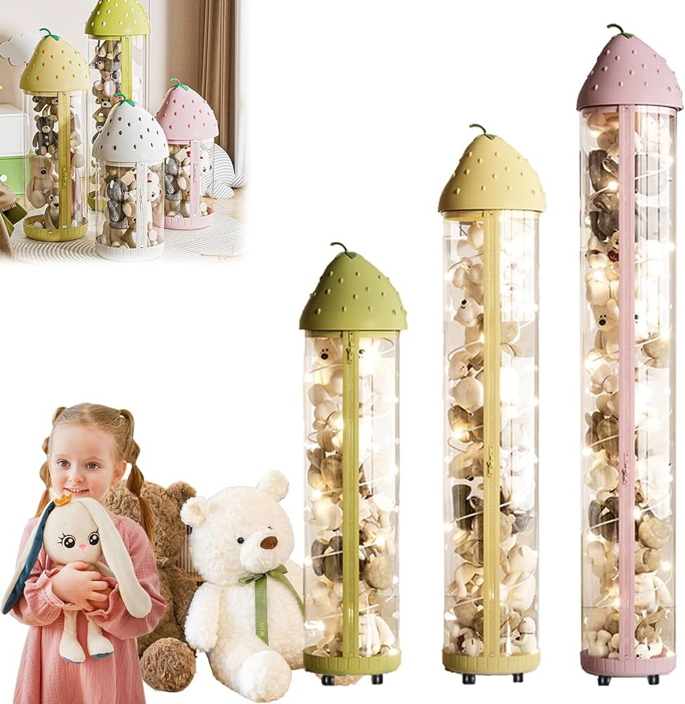 Stuffed Animal Storage Tube with Zipper and Lights, Rotation Vertical Toy Storage Tube with 360°... | Amazon (US)