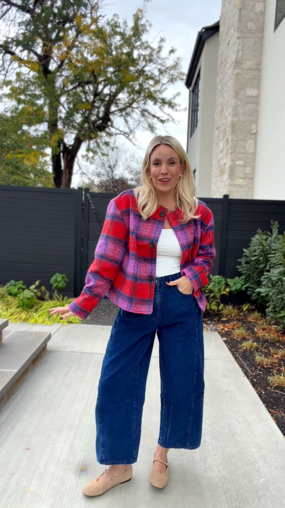 This jacket is so cute going into the holidays and has a matching scarf