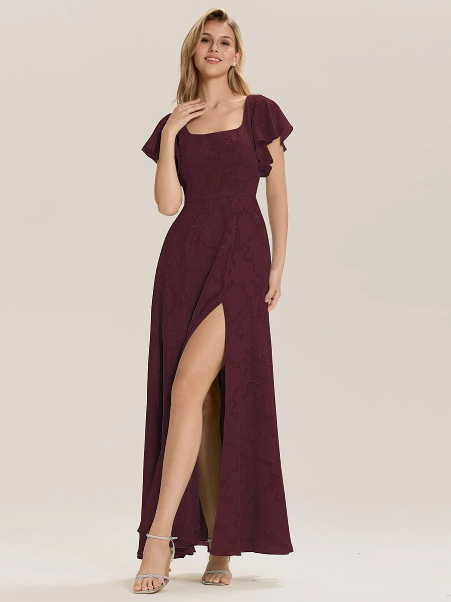 ever ZERENA|Ruffle Sleeve A-Line Formal Evening Dress with Slit | Ever Pretty Garment Inc