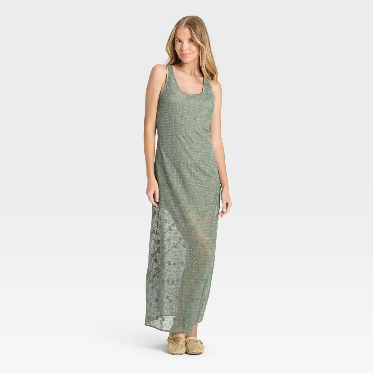 Women's Lace Maxi A-Line Dress - Universal Thread™ Green M | Target