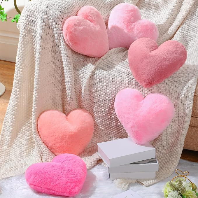 Liliful 6 Pcs Faux Rabbit Fur Heart Pillows Valentines Fluffy Heart Throw Pillows Cute Couch Cush... | Amazon (US)