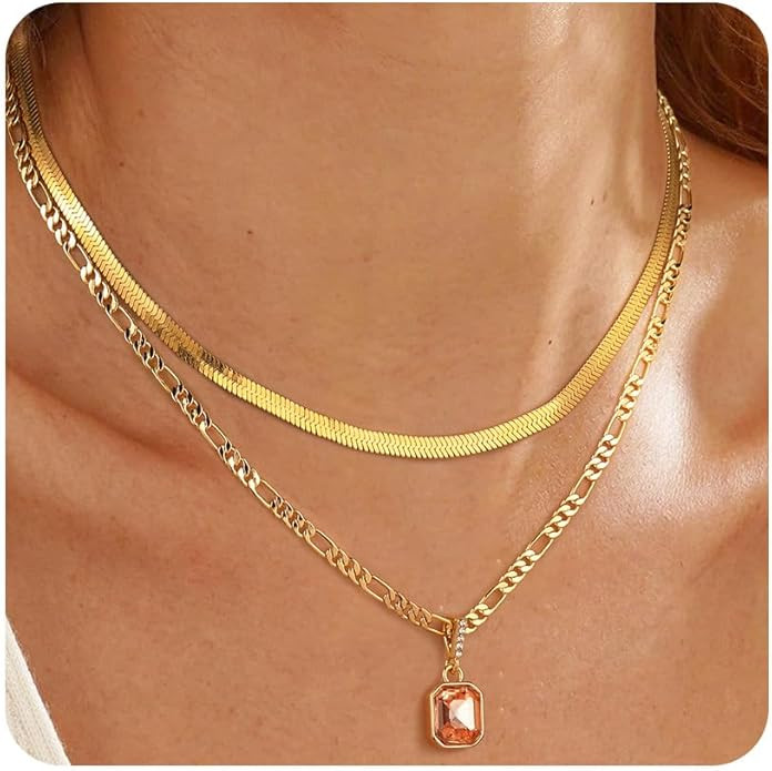 Mesovor Gold Crystal Layered Necklaces for Women Trendy, 18K Gold Plated Statement Crystal Pendan... | Amazon (US)