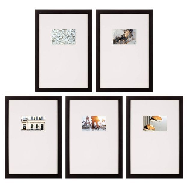 5pc 12" x 18" Matted to 4" x 6" Gallery Wall Picture Frame Set with Offset Mat/Hanging Template -... | Target