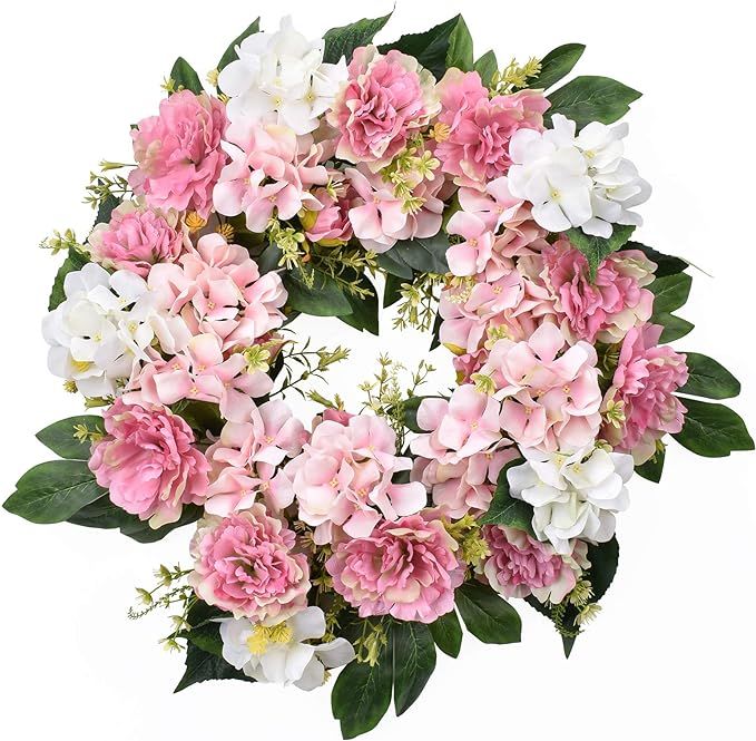 I-GURU Spring Wreath for Front Door 22-24 Inch, Artificial Summer Green Hydrangeas Door Wreaths w... | Amazon (US)