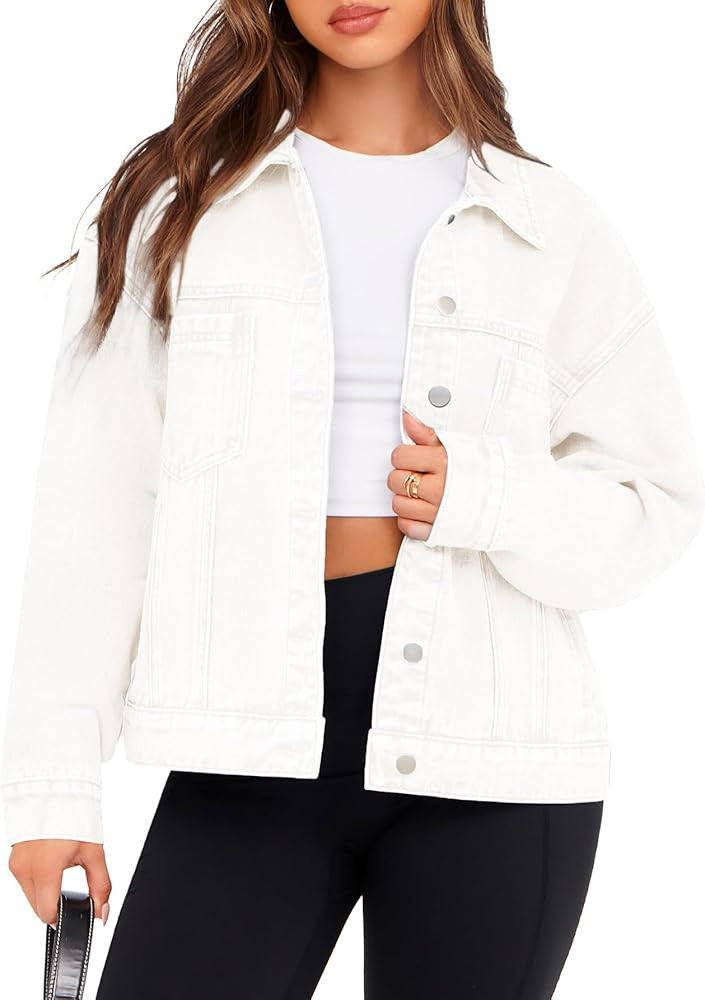 Glamaker Womens Oversized Jean Jacket Casual Long Sleeve Button Down Denim Jacket Fall Coat | Amazon (US)