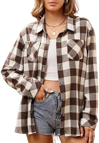 Alex Vando Womens Flannel Shirt Regular Long Sleeve Button Down Flannel Shirts for Women | Amazon (US)