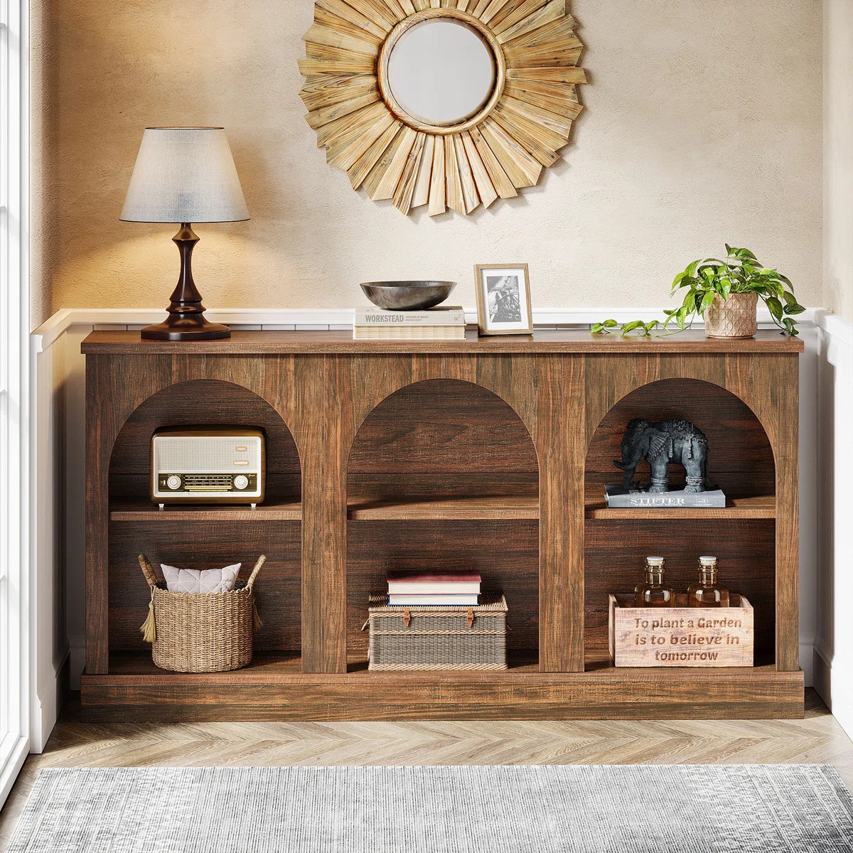 63-Inch Long Farmhouse Wooden Rectangular Entryway Console 3 Tier Storage Sofa Table Behind Couch | Wayfair North America