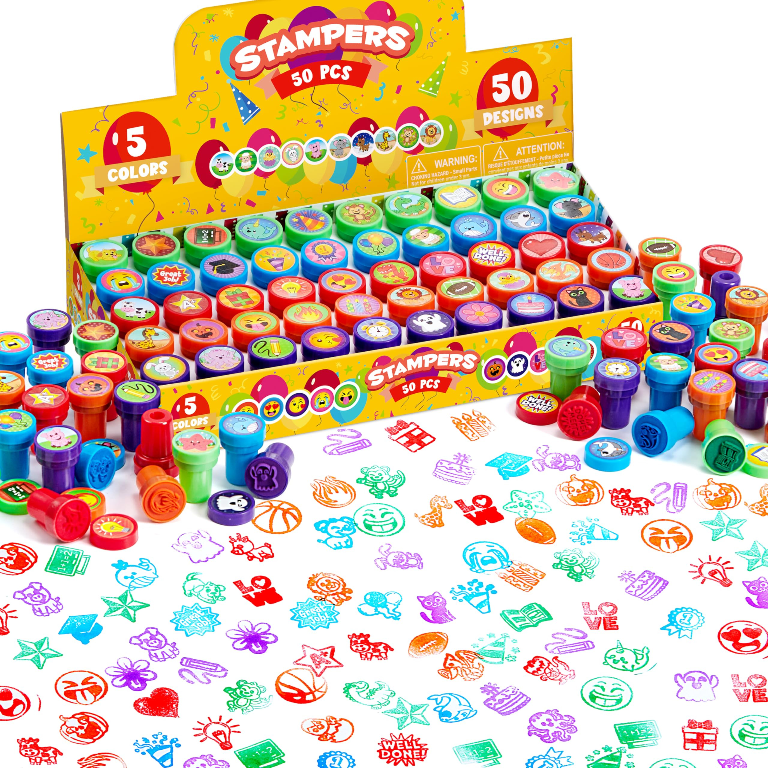 JOYIN 50 Pcs Assorted Stamps for Kids - Self-Ink Stamps with 50 Designs for Birthday Party Favor,... | Amazon (US)
