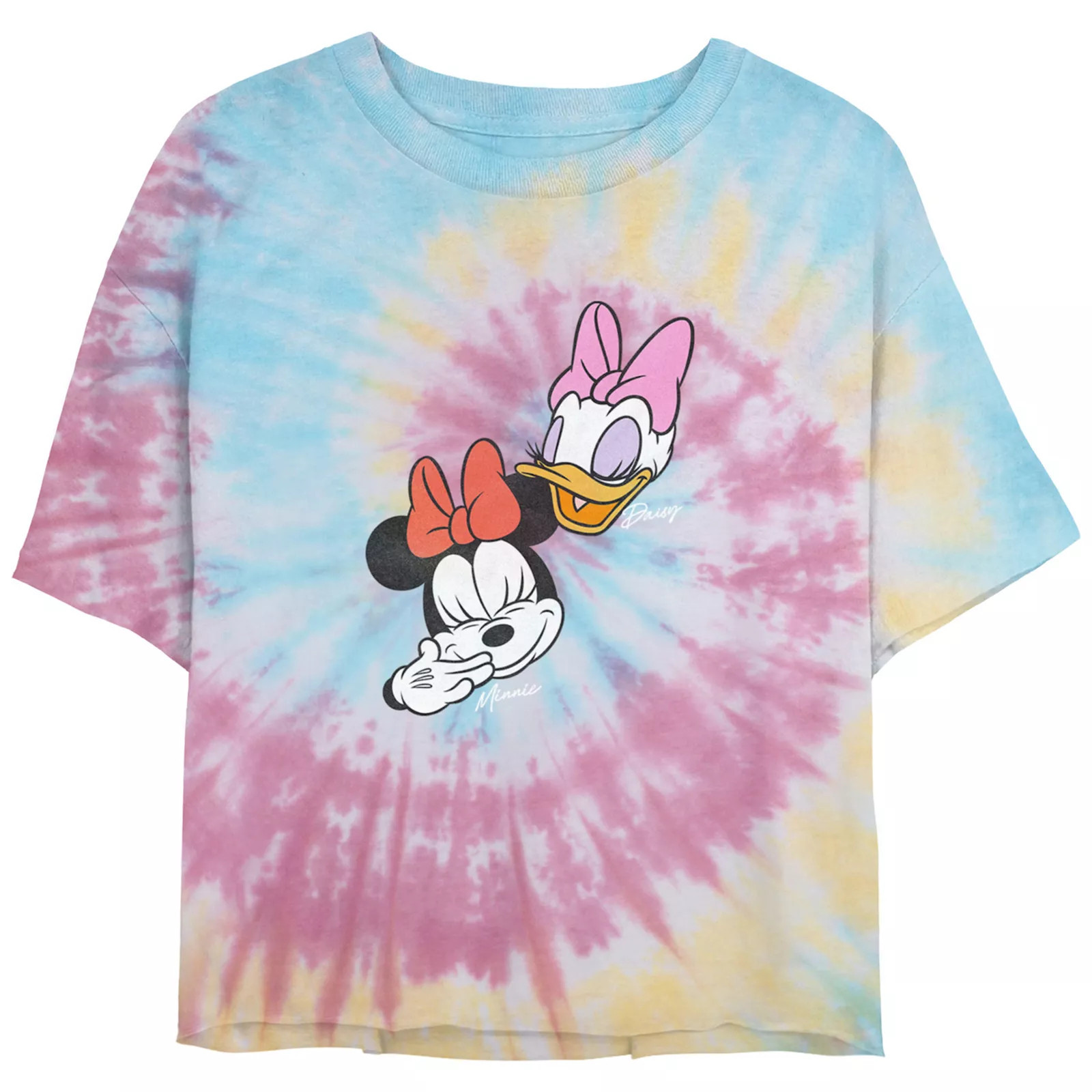 Disney's Minnie Mouse And Daisy Laughing Crop Top Tie Dye Juniors' Graphic Tee, Girl's, Size: XXL, Blue Pink Light Yellow | Kohl's