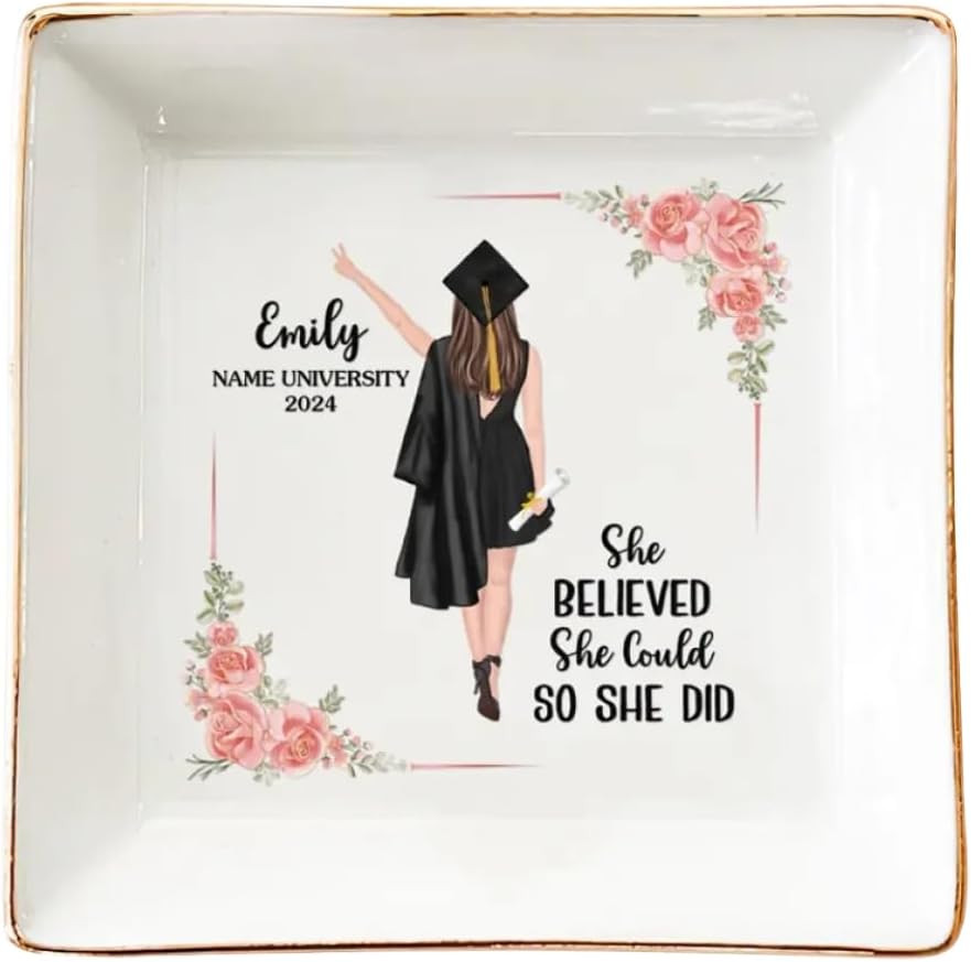 DOPTIKA Personalized Ceramic Jewelry Dish, Inspirational Graduation Gifts For Her, Women, Friends... | Amazon (US)