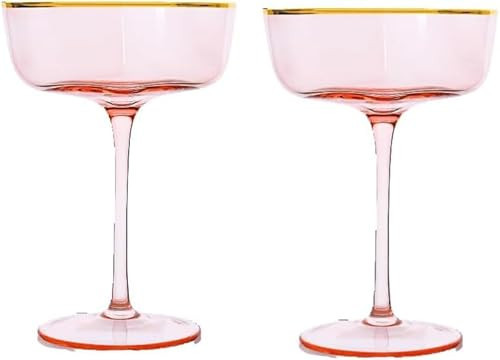 Luminthra 8 oz Pink Crystal Martini Glasses with Gold Rim, Heart-Shaped Coupe Set of 2, Ideal for Weddings, Anniversaries, and Romantic Celebrations (Set of 2) | Amazon (US)
