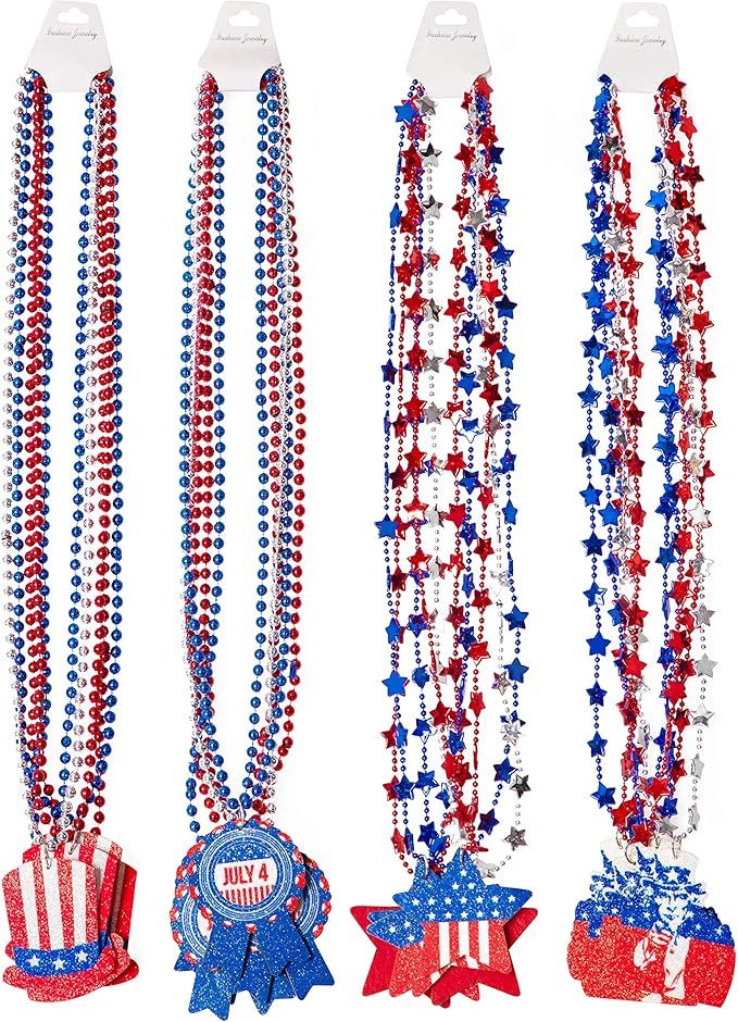 20PCS Fourth/4th of July Necklaces Beads: Patriotic Accessories Bulk Memorial Day Party Favors De... | Amazon (US)