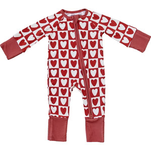 Checkered Hearts Ribbed Bamboo Zipper | Mebie Baby