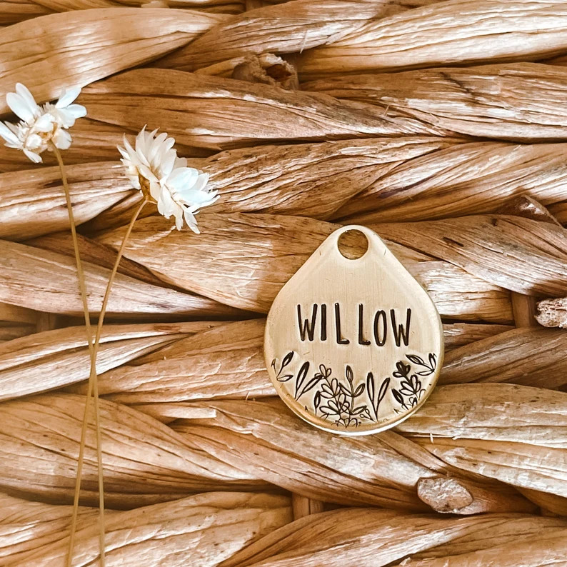 WILDFLOWERS TEARDROP, Dog Tag, Pet Id Tag, Personalized Dog Tag, Hand Stamped Dog Tag, Engraved D... | Etsy (US)