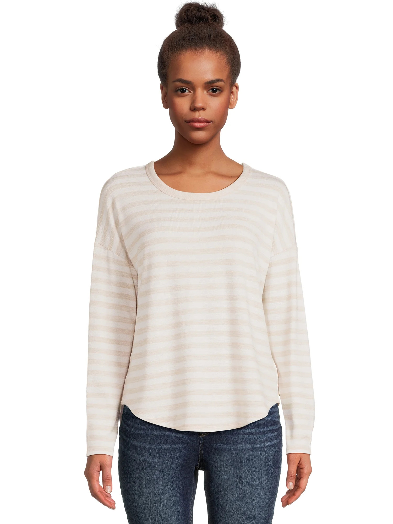 Time and Tru Women's Stripe Hacci Knit T-Shirt with Long Sleeves, Sizes S-XXXL - Walmart.com | Walmart (US)