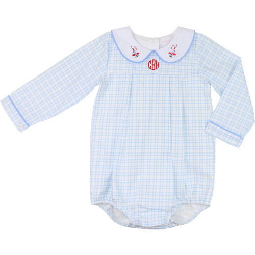 Blue Knit Windowpane Valentine Airplane Bubble | Cecil and Lou