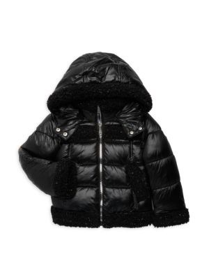 Sam Edelman Little Girl's Faux Shearling Trim Puffer Jacket on SALE | Saks OFF 5TH | Saks Fifth Avenue OFF 5TH