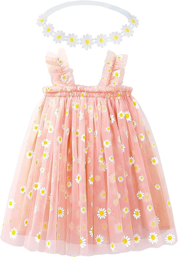 BGFKS Baby Girls Toddler Daisy Tutu Dress,Princess Party Dress with Soft Daisy Flower Headband. | Amazon (US)