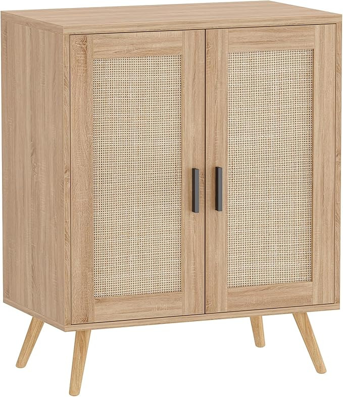 Sideboard Buffet Kitchen Storage Cabinet with Rattan Decorated Doors, Boho Kitchen Coffee Bar Cab... | Amazon (US)