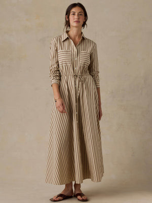 Coastal Poplin Catalina Dress - Drift Sand Stripe | Faherty