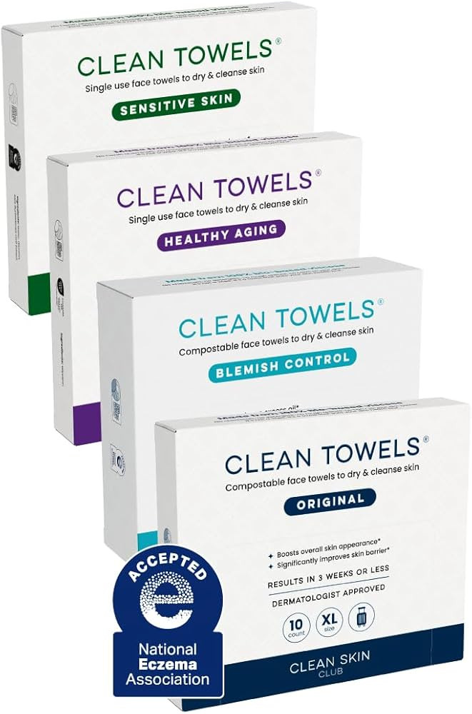 Clean Skin Club Clean Towels\u00ae XL Variety 4-Pack Travel Set, Disposable Face Towels, Includes... | Amazon (US)