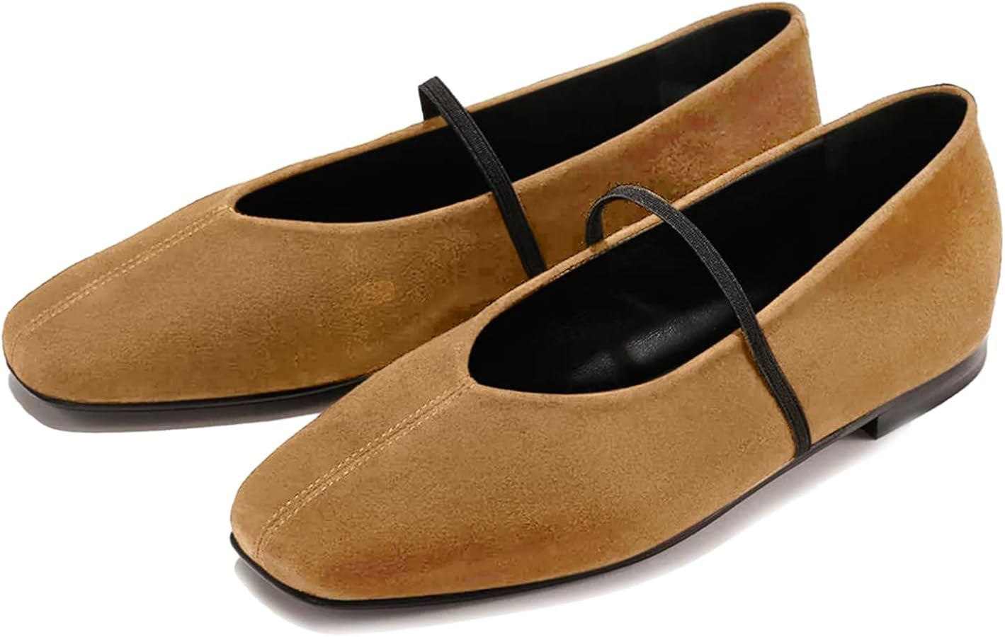 Ballet Flats for Women Square Toe Mary Jane Flat Comfort Slip On Work Ballerina Shoes with Elasti... | Amazon (US)