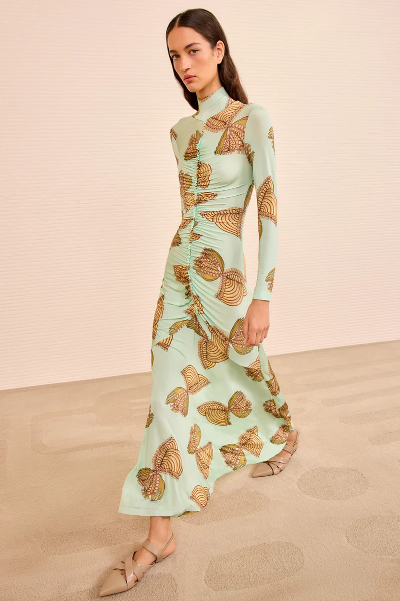 Ida Ruched Turtleneck Dress - Water Blossoms | Ulla Johnson