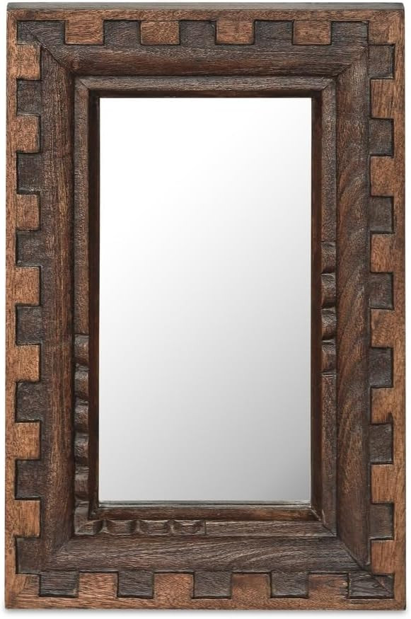 Varek Wall Mirror, Small, Carved Mango Wood Brushed Finish, Aged Brown | Amazon (US)
