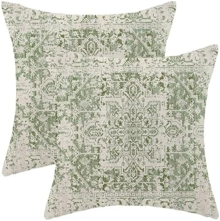 BETGINY Spring Sage Green Ethnic Boho Throw Pillow Covers 20 x 20 Inch Pack of 2, Bohemian Carpet... | Amazon (US)