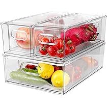 3 Pack Refrigerator Organizer Bins with Pull-out Drawer, Large Stackable Fridge Drawer Organizer Set | Amazon (US)