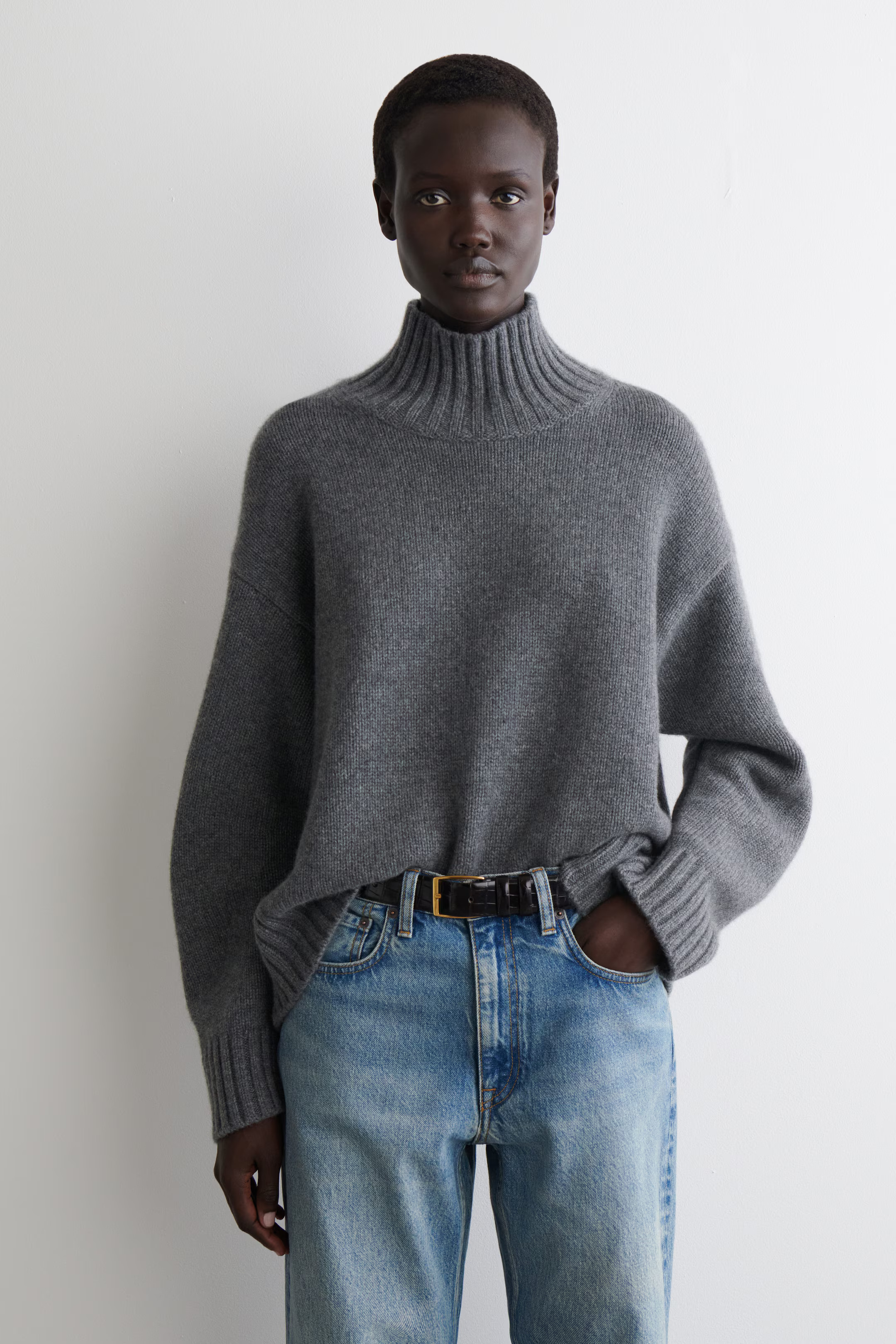 CASHMERE FUNNEL-NECK SWEATER - DARK-GRAY MÉLANGE | COS US | COS (US)