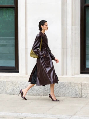 Athene Burgundy Crinkle PU Trench Coat | French Connection (UK)