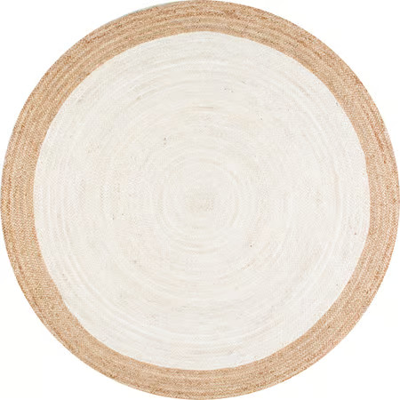 White Jute Simple Border 6' Round Area Rug | Rugs USA