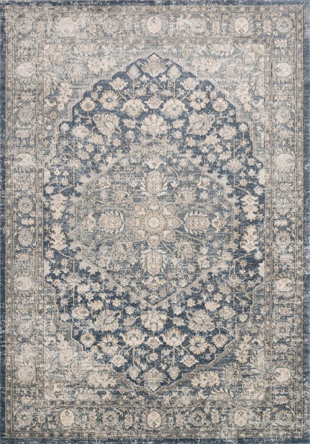 Loloi II TEA-01 Teagan Collection Distressed Oriental Area Rugs, 5'-3" x 7'-6", Blue/Mist | Amazon (US)