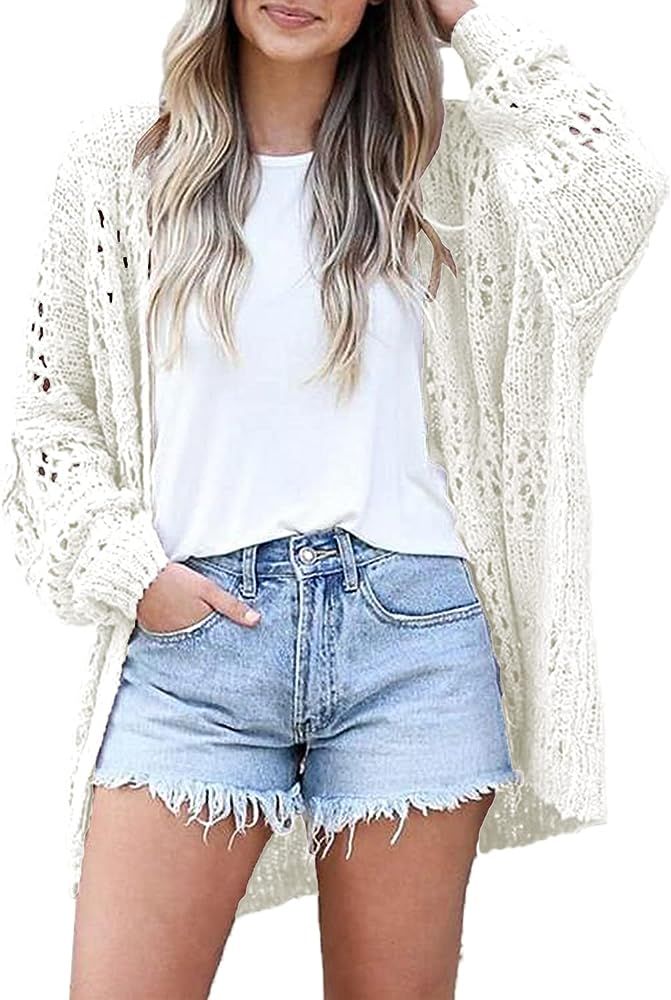 Womens Summer Crochet Cardigan Sweaters Oversized Boho Netted Knit Open Front Cardigans | Amazon (US)