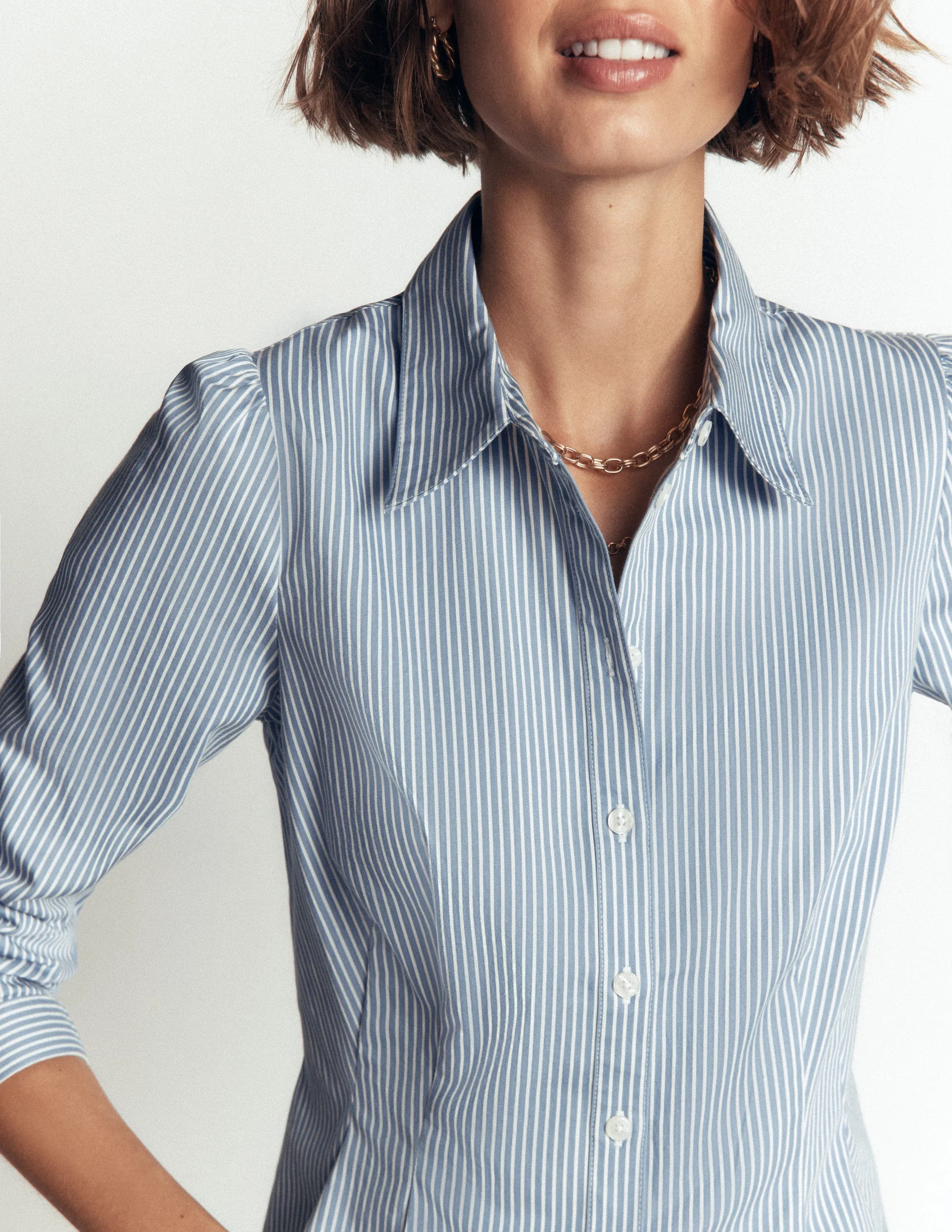 Julia Darted Cotton Shirt-Soft Blue, Ivory Stripe | Boden (US)