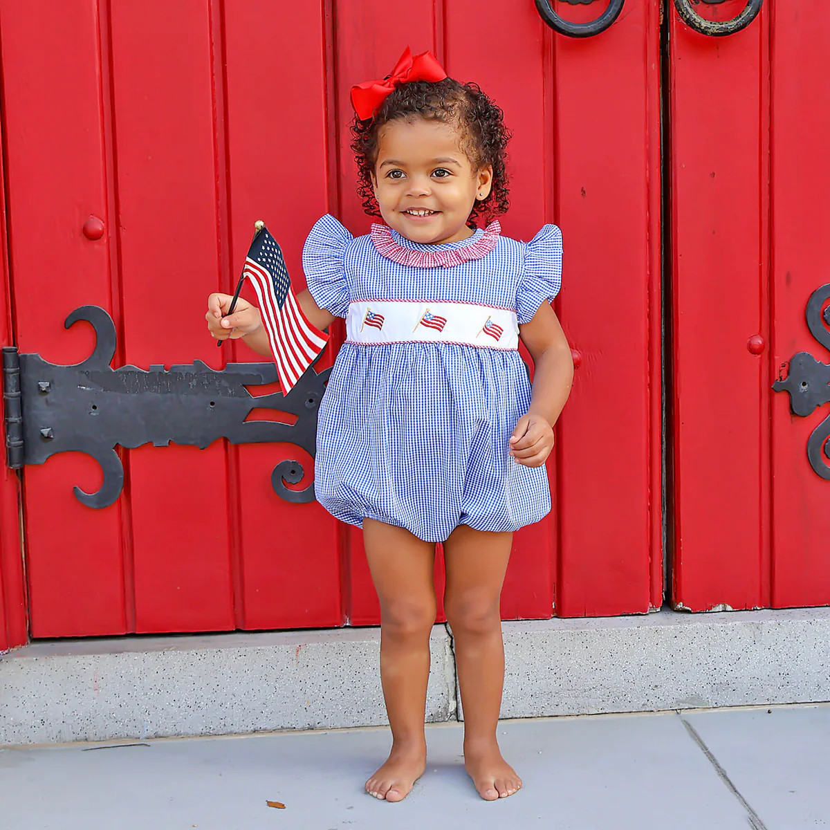 Little Patriot Blue Gingham Ruffle Collared Bubble | Classic Whimsy