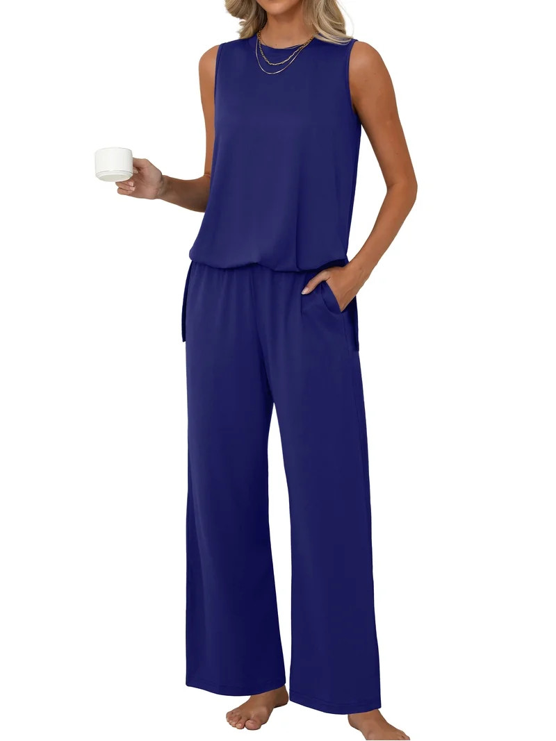 MINTREUS Lounge Sets for Women Knit Loose Tank Top Wide Leg Pants Soft Comfy Pajamas Set 2-Piece ... | Walmart (US)
