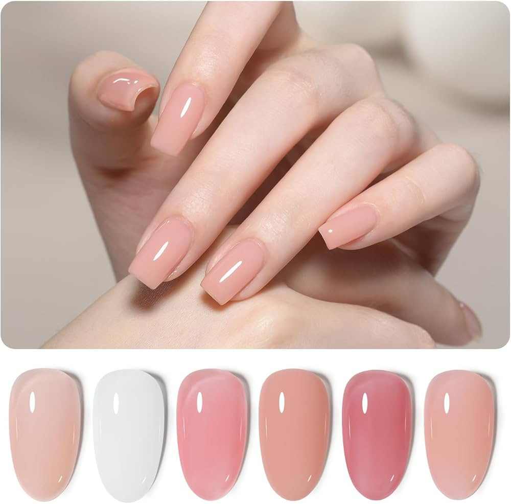GAOY 6 Colors Rubber Base Gel Set, Jelly Builder Base Nail Gel Nude Sheer White Pink, 2-in-1 Soak... | Amazon (US)