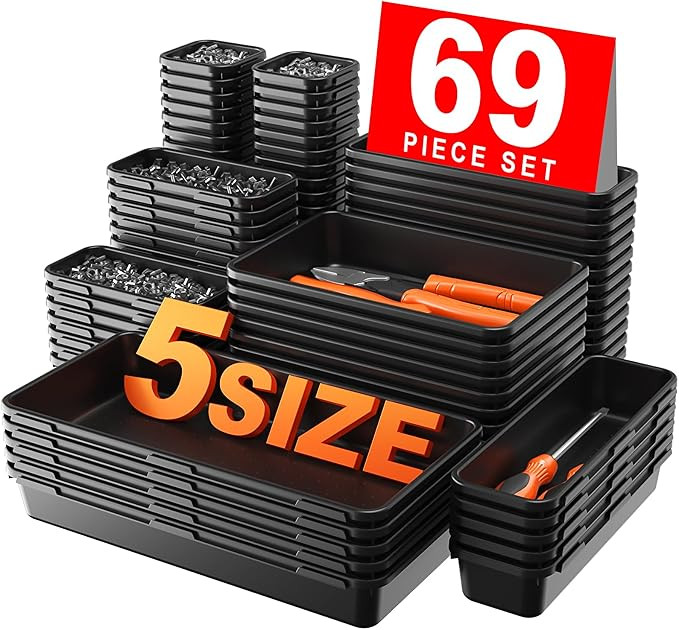 【More Larger Size】A-LUGEI【69 PCS-5 Size】 Tool Box Organizer Tray Divider Set【Black】 D... | Amazon (US)