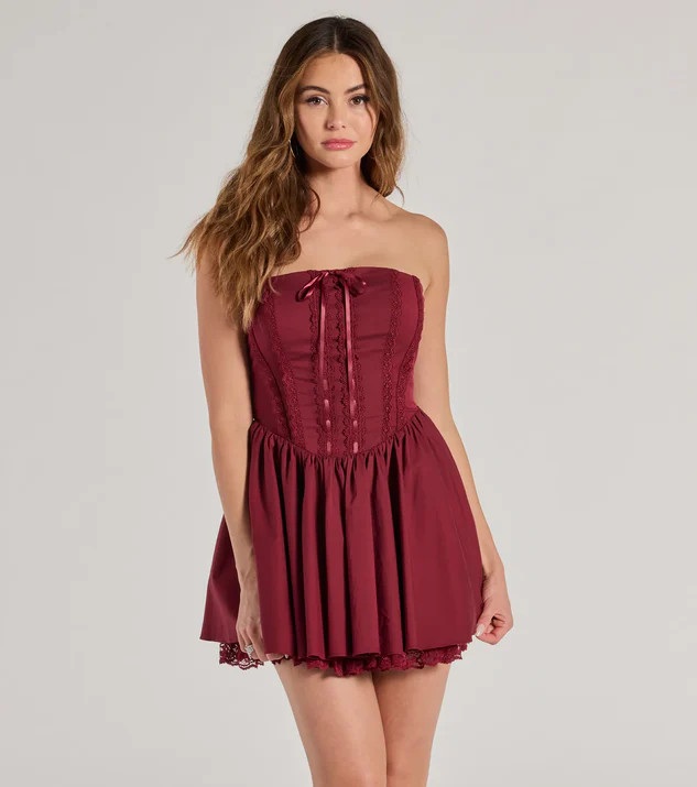 Adorably Flirty Lace Trim Drop Waist Skater Dress | Windsor Stores