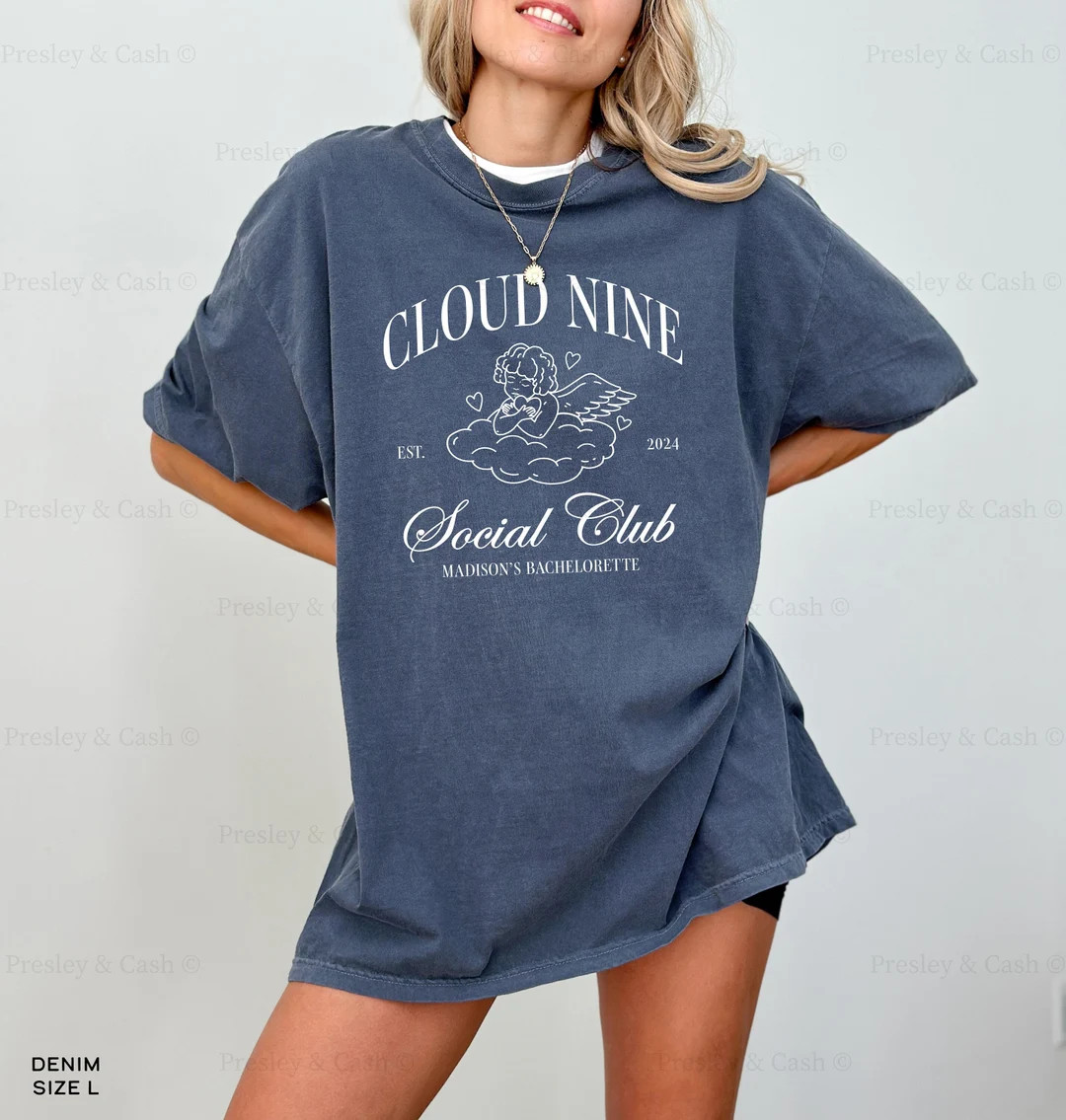 Cloud Nine Bachelorette Shirts Bride on Cloud Wine Shirt Cloud 9 Social Club Custom Bachelorette ... | Etsy (US)